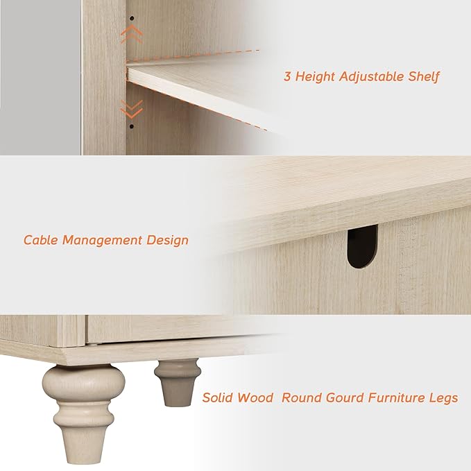 WAMPAT 100 Inch TV Stand with Glass Door, Wood TV Cabinet Entertainment Center for 75/80/85 Inch TV, 3-in-1 Kitchen Buffet Cabinet with 6 Storage Cabinets for Dining Room & Living Room, Light Oak