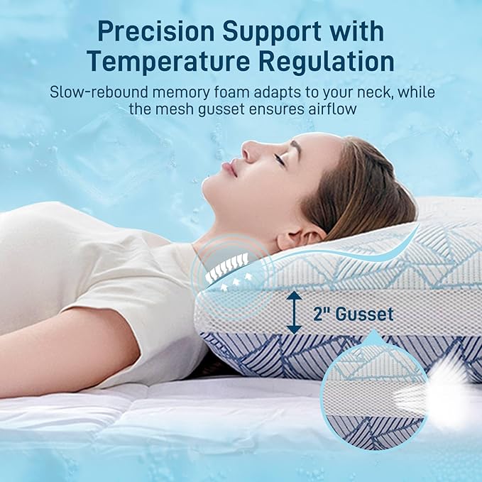 Shredded Memory Foam Cooling Soft Bamboo Viscose Pillow King Size, Adjustable Hypoallergenic Hotel Quality Pillow for Back, Stomach or Side Sleeper, Oeko-TEX Certified