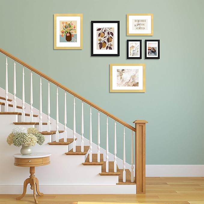 5x7 Picture Frame Set of 4, High Definition Real Glass, Display Pictures 4x6 with Mat or 5x7 Without Mat, Gallery Wall Hanging or Tabletop Photo Frames, Gold