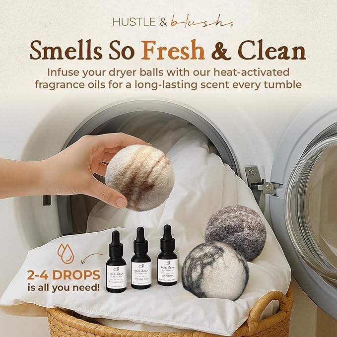 Fluff Ewes Wool Dryer Balls 6 Pack Premium New Zealand Wool Laundry Balls for Dryer, No Static Dryer Balls Laundry Reusable Cute, XL Wool Dryer Balls Cute, Baby Dryer Balls for Dryers - Marble