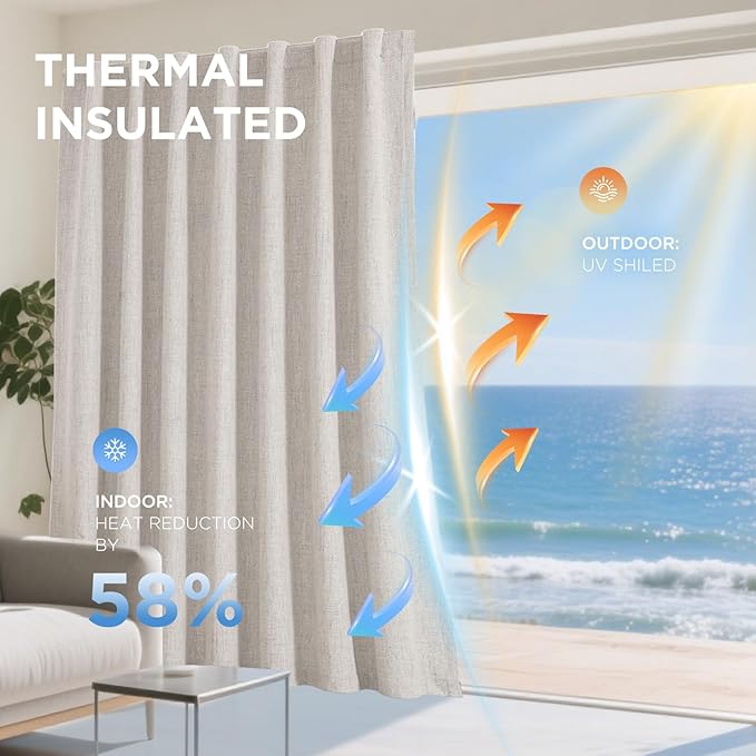 Joydeco 100% Blackout Curtains for Bedroom - Natural Linen Curtains 52" W x 72" L, Thermal Insulated 2 Panels White Light Blocking Drapes, Rod Pocket & Back Tabs, Darkening Privacy for Living Room