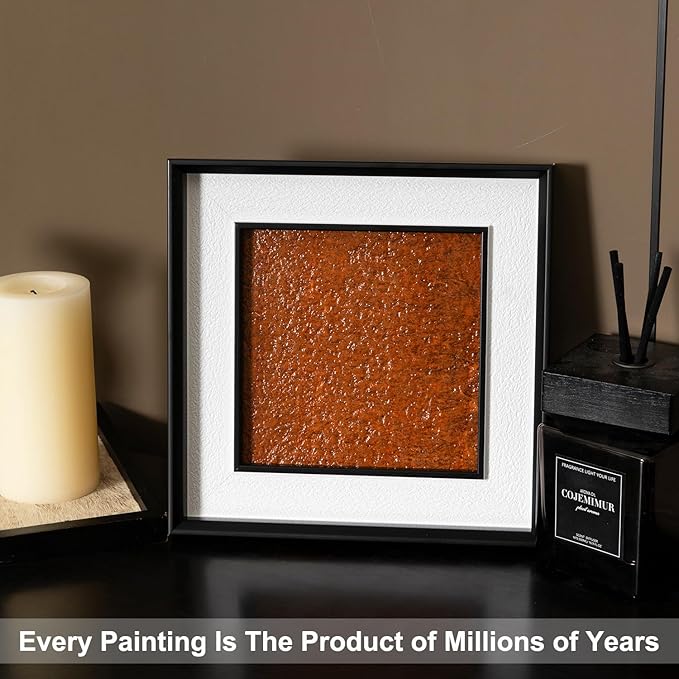 Natural Marble Decorative Wall Art Home Decor for Bedroom Hand Made Abstract Lithographic Painting for Living Room Aesthetic Classroom Farmhouse Heavy Texture Picture Frames 10x10 inch Wood Grain Red