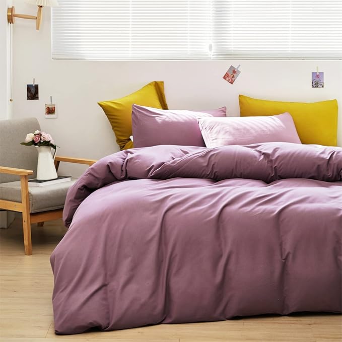 Luxlovery Purple Comforter Set Full Dusty Purple Bedding Comforter Set Modern Solid Lilac Soft Breathable Pale Mauve Blanket Quilts 3 Piece Bedding Set for Women Men Adults
