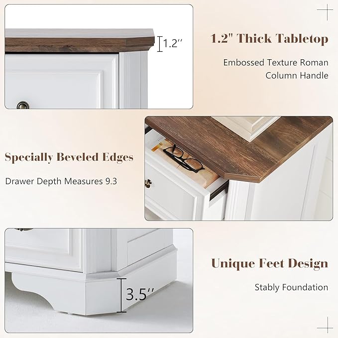 Farmhouse 54" 7 Drawers Dresser, Wood Rustic Chest of Drawers Dresser with Corner Bevel Shape, Closet Storage Dressers for Bedroom, Living Room, Hallway, Antique White