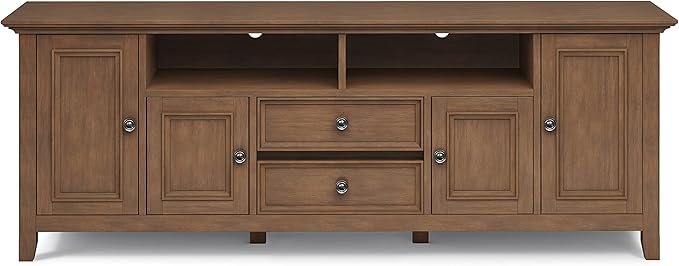 SIMPLIHOME Amherst 72-inch Wide Solid Wood TV Stand in Rustic Natural Aged Brown, Transitional-Style Media Console for Living Room with Cable Management and Adjustable Shelves, Fits 80" TVs