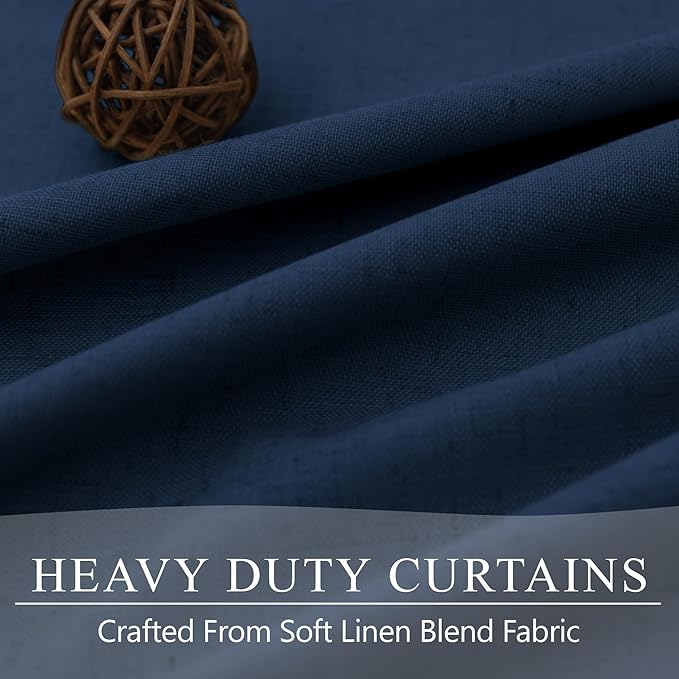 Navy Blue Linen Black Out Curtains 63 Inch Long 2 Panels Burg Thermal Insulated Total Blackout Window Shades Light Blocking Dark Curtains for Living Room Kids Children Boy Bedroom 63 Length White Back