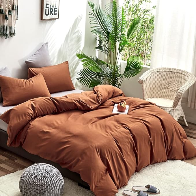 CLOTHKNOW Pumpkin Twin/Twin XL Comforter Set 3Pcs Caramel Brown Bedding Comforter Sets Soft Terracotta Comforters Rust Comforter with 2 x Pillow Cases
