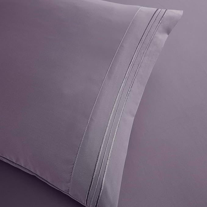 Clara Clark Bed Sheets, Premier 1800 Series Bed Sheet Set, Deep Pocket, Wrinkle, Fade, Stain Resistant, Luxury Soft Bedding Sheets & Pillowcases, California King, Grayish Purple