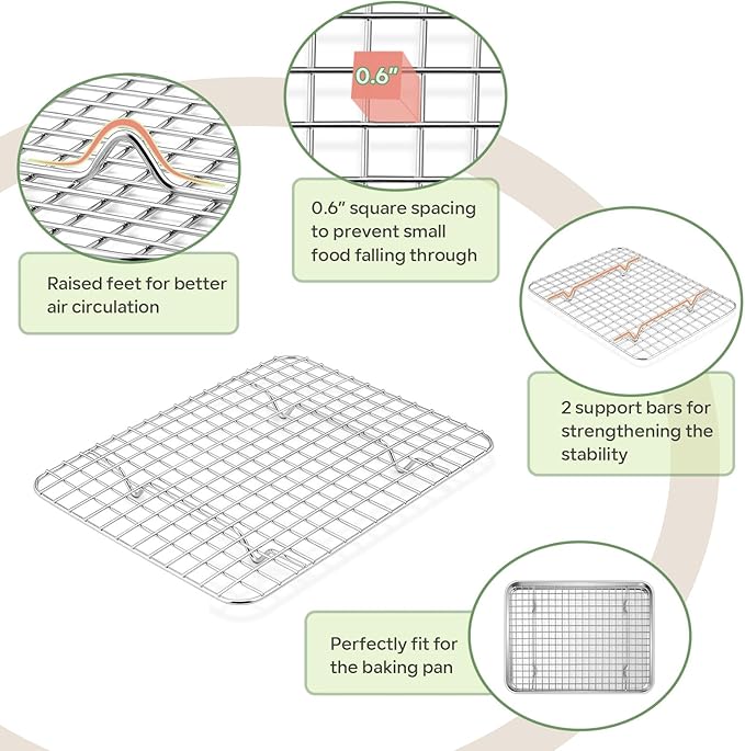 TeamFar Toaster Oven Pan with Rack Set, 9’’ x 7’’ x 1’’ Stainless Steel Compact Toaster Oven Small Baking Pan Tray with Mini Cooling Grid Rack, Healthy & Heavy-Duty, Dishwasher & Oven Safe, 2pcs