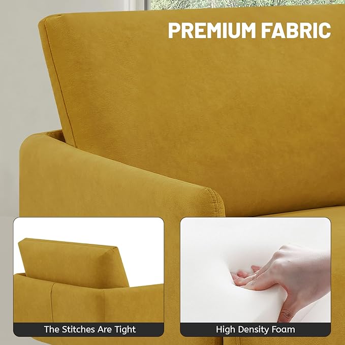 Oversized Accent Chair for Living Room Chairs Reading Arm Chair Comfy Modern Single Sofa Side Chairs with Metal Legs & Soft Cushion for Bedroom, Balcony,Waiting Room (Amber Yellow-1pcs)