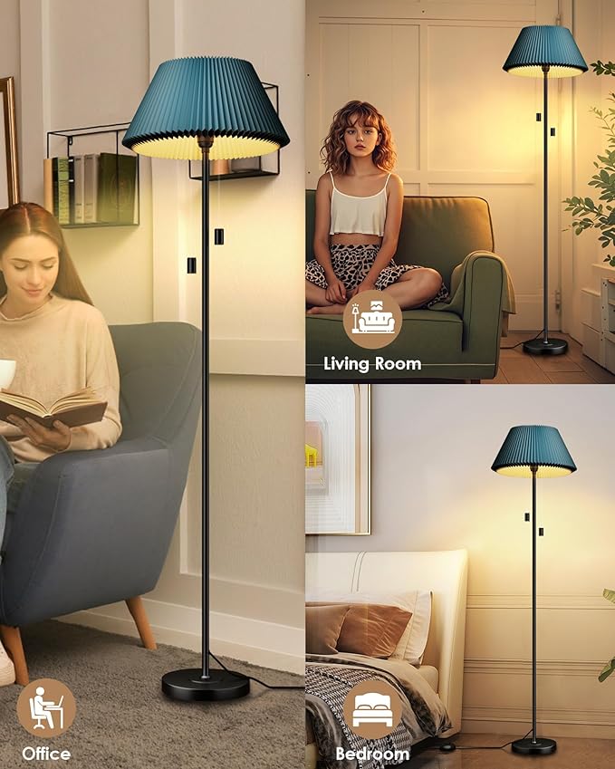 KFM Modern Floor Lamp, Tall Standing Lamp for Living Room Adjustable Lampshade with 3 Color Temperatures 9W LED Bulb Foot Switch Floor Lamps for Bedroom Office Corner Night