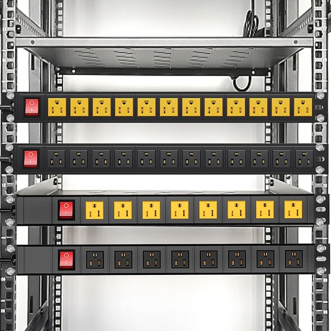 BTU Power Surge Protector Rack-Mount PDU, 12 Outlet Power Strip with Switch, Metal Mountable Heavy Duty for Server Racks, Garage Shop, Industrial Commercial (Black 6FT)