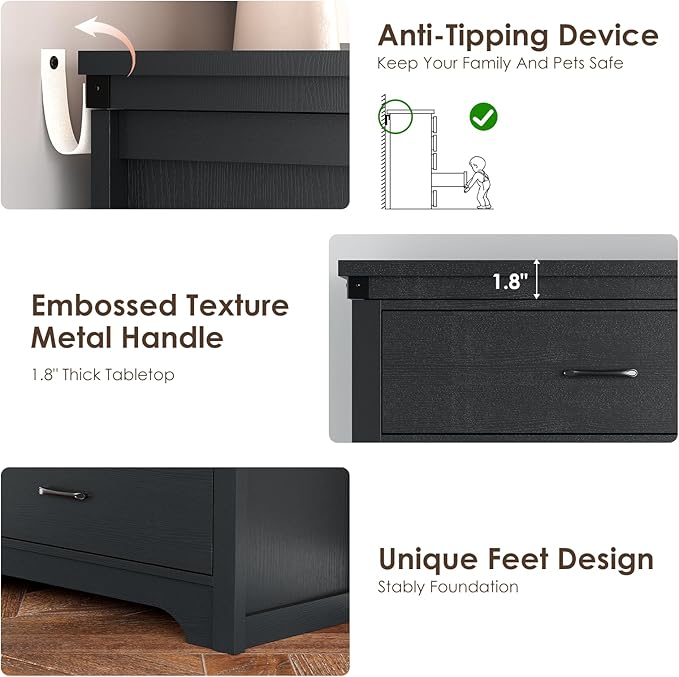 Farmhouse 7 Drawer Dresser for Bedroom, 51" Wide Chest of Drawers, Wooden Dresser TV Stand, Storage Dressers Organizer for Bedroom, Living Room, Hallway, Black