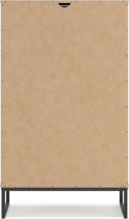 Signature Design by Ashley Deanlow Mid-Century Modern 5 Drawer Wide Chest with Safety Stop for Bedroom, Light Brown & Black