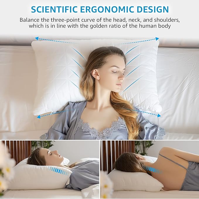 King Size Pillows Set of 2 - Premium Down Alternative Cooling Bedding 20 x 36 White, Bed Sleeping Pillow for Back, Stomach or Side Sleepers