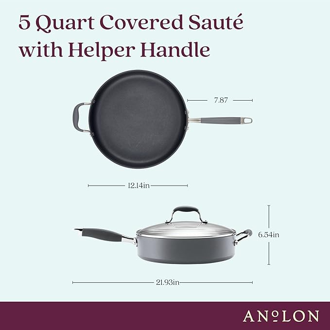 Anolon Advanced Home Hard Anodized Nonstick Sauté Pan with Helper Handle and Lid, 5 Quart - Moonstone