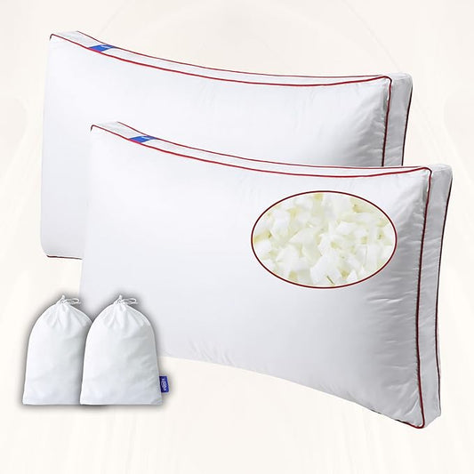 Adjustable Premium Memory Foam Pillow, King Set of 2-34x18 inches, 400 TC Organic Cotton Cover with Down Alternative Plush Padding, Designed for Stomach, Back, & Side Sleepers
