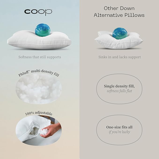 Coop Home Goods Essence Down Alternative Pillow Set of 2, King Size, Best Pillows for Sleeping, Adjustable Alternative to Down Pillows, Luxury Hotel Pillow for Back, Stomach or Side Sleepers