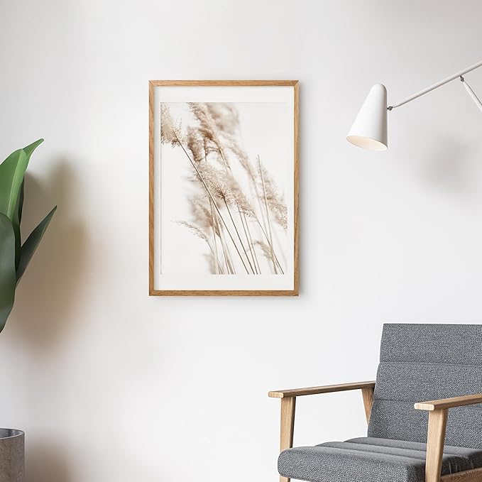 Axeman 18x24 Poster Frame with Mat for 16x20, Solid Oak Wood Picture Frame with Tempered Glass, Wooden 18''x24'' Minimalist Photo Frame with Free Wall Hooks for Art Photo and Prints, Natural