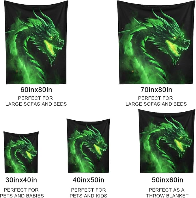 Green Fire Dragon Kid Large Dog Wearable Fleece Pet Throw Blanket for Couch Car Bed Crate, Soft Cozy Girl Boy Blanket 40x50 in
