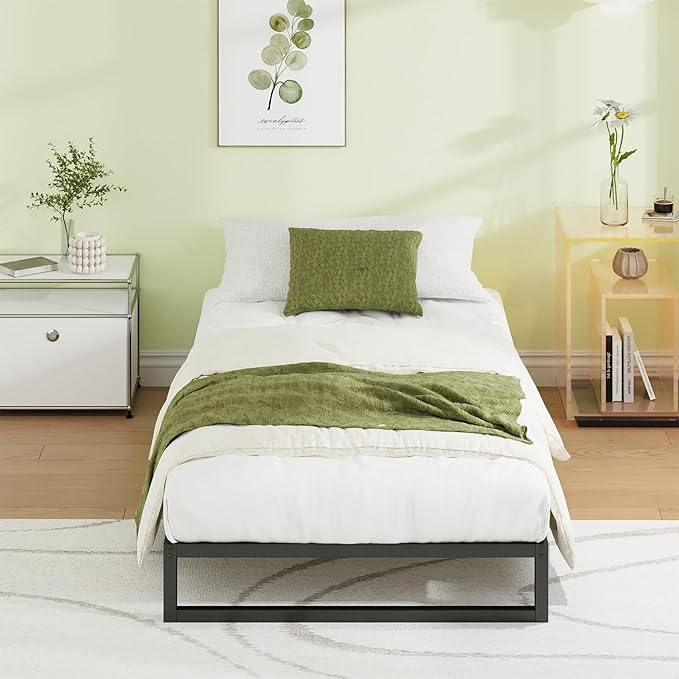 EMODA 7 Inch Twin Bed Frames No Box Spring Needed, Heavy Duty Metal Twin Platform Bed Frame, Noise Free, Easy Assembly, Black