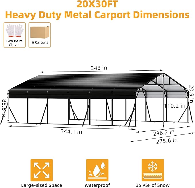 20 x 30 FT Metal Carport with Galvanized Steel Roof, Heavy Duty Metal Roof Carport with Enhanced Base, Tall MetalCarport Kits Garage for Tractors, Trucks, Boats, Cars