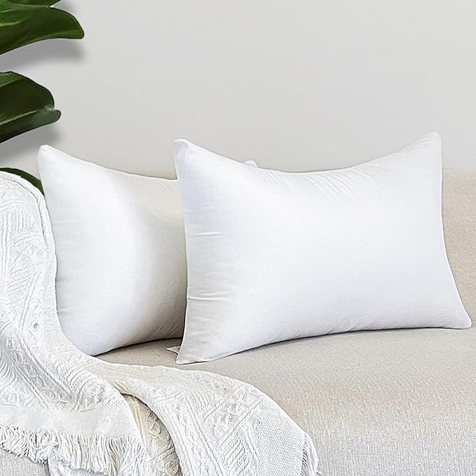 12x20 Inch Outdoor Throw Pillow Inserts, Pack of 2 - Premium Water-Resistant Lumbar Pillows Stuffer for Patio Furniture, Chairs, Sofa &Porch Swing -Indoor/Outdoor Decorative Pillows - White