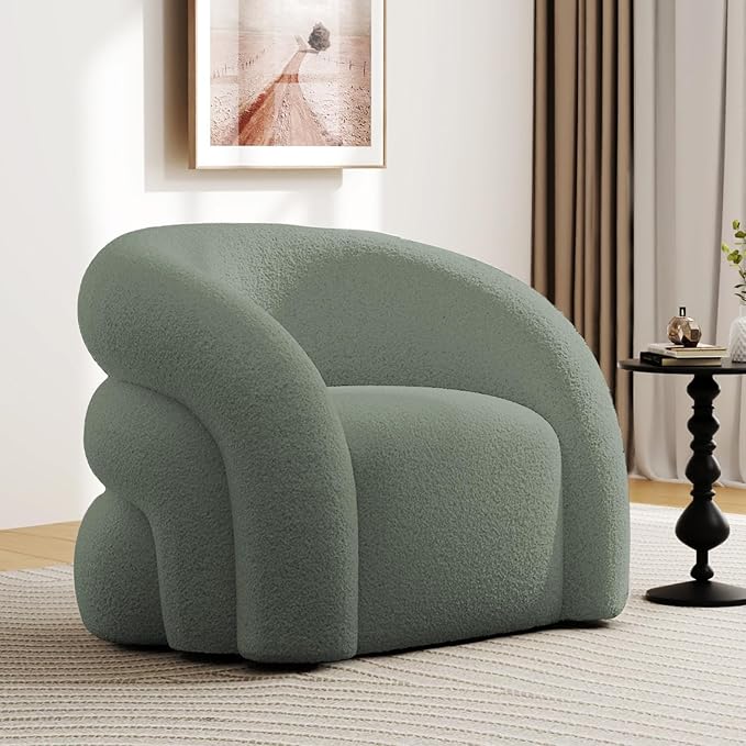 34.6" W Mordern Swivel Accent Chair,Sherpa Round Upholstered Boucle 360° Swivel Armchair for Living Room,Comfy No Assembly Sofa Chair for Bedroom Reading Apartment Lounge(Green)