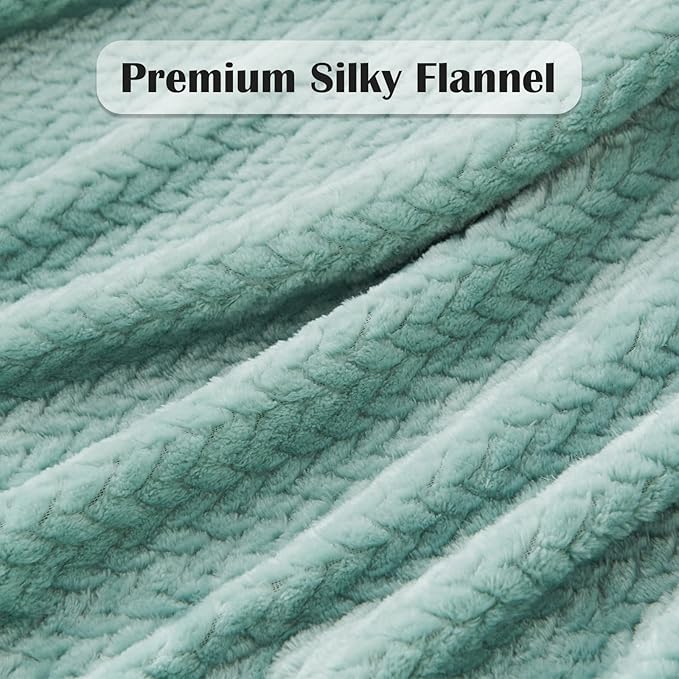 NEWCOSPLAY Super Soft Queen Blanket New Sage Green Premium Silky Flannel Fleece Leaves Pattern Lightweight Bed Blanket All Season Use (New Sage Green, Queen(90"x90"))