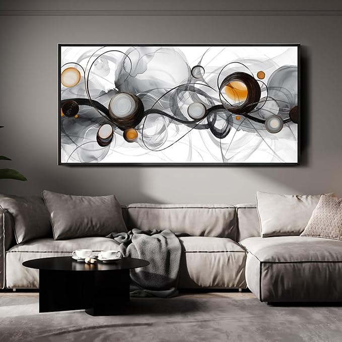 XLSJERST Black Wall Art - Abstract Artwork Minimalist Painting Large Size Frame Wall Art for Living Room Wall Decor Modern Black and White Canvas Picture Boho Gray Wall Art
