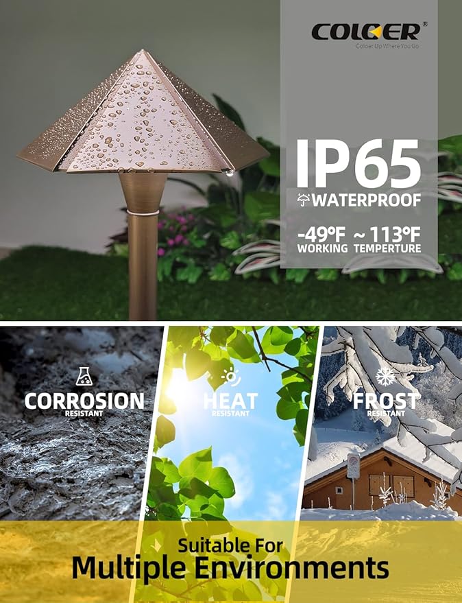 COLOER 12V Brass Outdoor Low Voltage Garden Path Lights for Outside(Bronze,23.2" Tall, 7.9" Shade) with 2W 2700K G4 LED Bulb(605B)