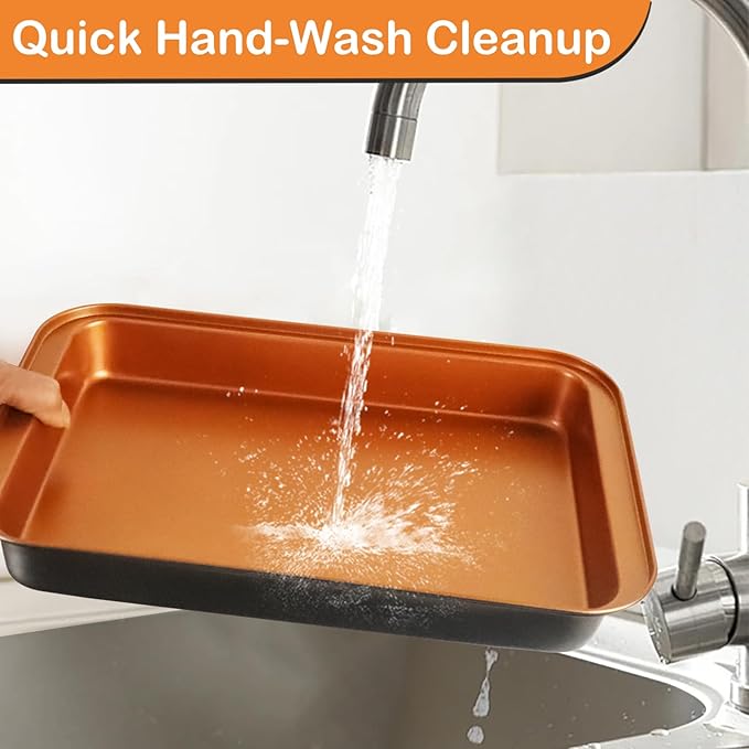 Baking Pans Set 6-Pieces, Non Stick Bakeware Set Stackable, with Cookie Sheet, Muffin, Round/Square Cake Pan, Loaf Pan, Rack, Oven Mitt for Home Baker, Gold