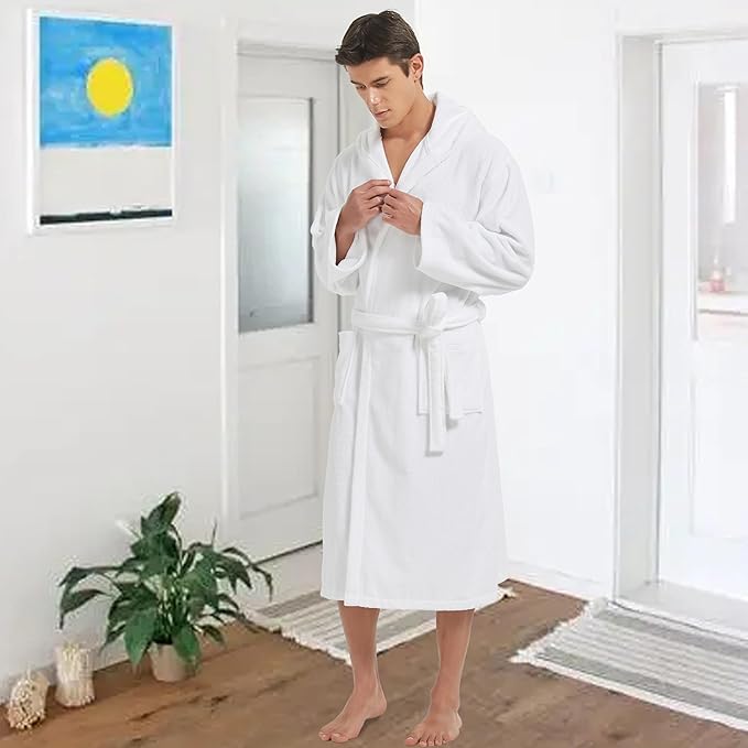 Mens Robe with Hood-Classic Terry Cloth Bathrobe for Men,Soft Knee Length Bathrobes