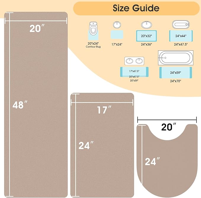 ACCUMTEK Ultra Thin Non-Slip Bath Mat Fit Under Door 3 Piece, Upgrade Backing Non Slip Bath Mat, Quick Dry Ultra Absorbent Bathroom Rugs, Machine Washable Bath Mats for Bathroom, Bathtub & Kitchen