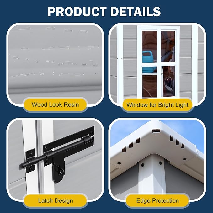 5x4 FT Small Resin Shed, Waterproof Outdoor Shed with Floor, Window, Double Lockable Doors & 2 Vents, Outside Plastic Sheds for Garden Patio Backyard, Sloped Roof, Grey