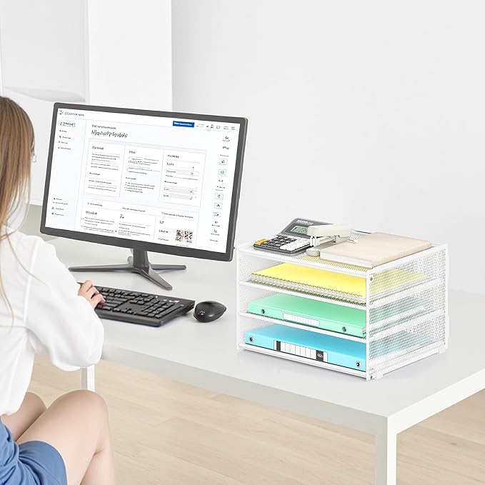 Lavatino 3-Tier Letter Tray Desk Paper Organizer – White Mesh Metal File Tray Organizer for Desk, Office Supplies & Home Organization | Fits A4/Letter Paper, Mail, Magazines and Office Accessories