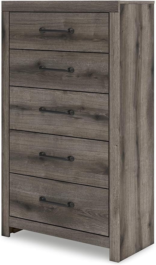 Signature Design by Ashley Urbanoore Rustic 5-Drawer Chest of Drawers with Safety Stop, Gray