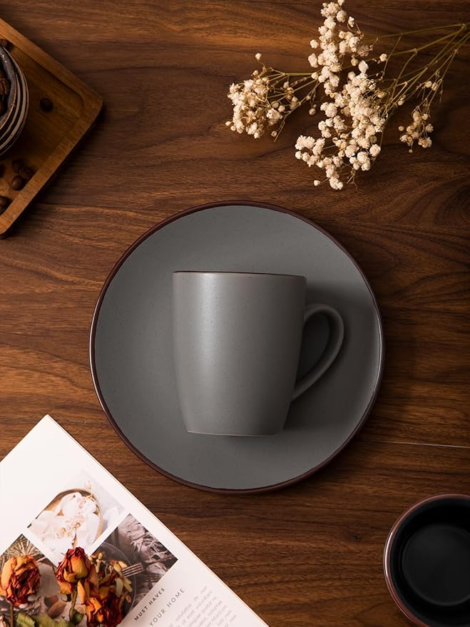 famiware Venus Coffee Mugs for 4, 12 oz Mug Set, Dringking Cup with Handle for Coffee, Tea, Cocoa, Milk, Dark Grey