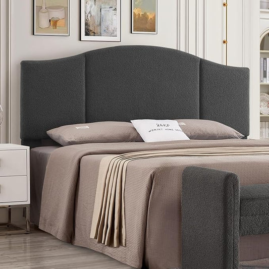 24KF Middle Century Upholstered Foldable King Headboard, Modern Boucle Teddy Fabric, California King, Dark Gray