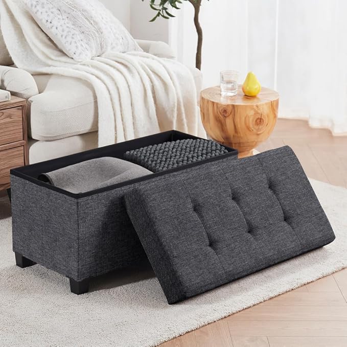 Ornavo Home 30 Inch Storage Ottoman, Large Storage Bench, Ottoman with Storage with Legs, Foot Rest Stool, Bedroom Bench - Dark Gray