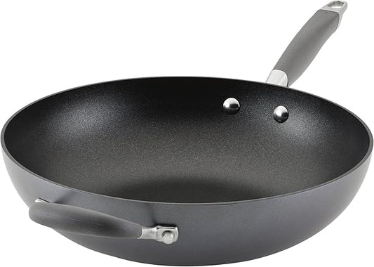 Anolon Advanced Home Hard Anodized Nonstick Pan, Stir Fry w/Helper Handle (12"), Moonstone