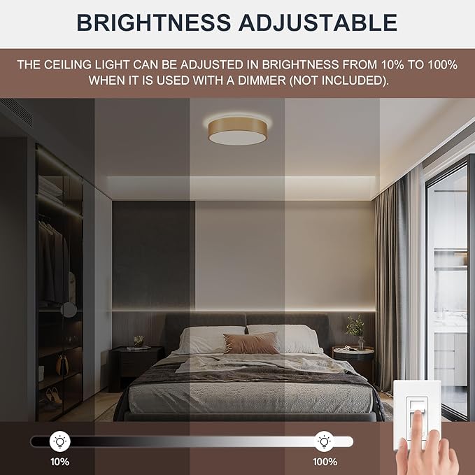 Dimmable Gold LED Flush Mount Ceiling Lights, Modern 5CCT 2700K-6000K Close to Ceiling Light, Minimalist Round Kitchen Lighting Fixtures for Bedroom Hallway Entryway Laundry Room, 11.8 Inch