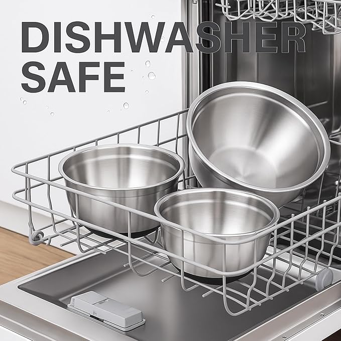 Mixing Bowls With Lids Set, Large Thicker Stainless Steel Stackable Mixing Bowl Set, 0.4/1.5/2/2.5/3.5/4 Qrt, Black