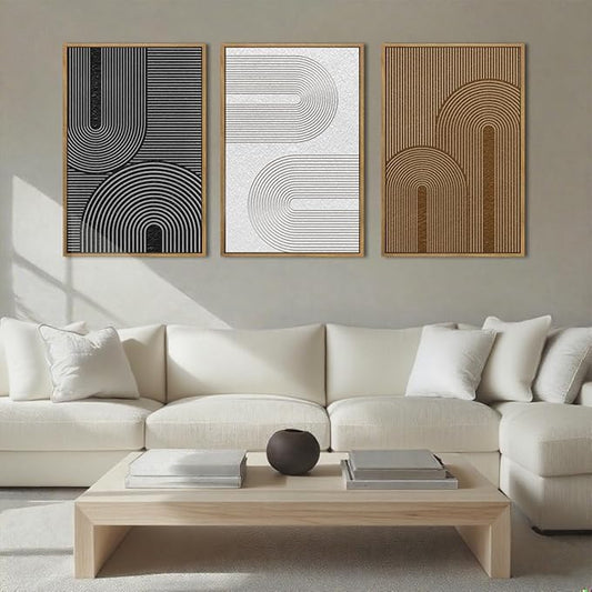 BINCUE Abstract Neutral Canvas Paintings Modern Artwork for Walls Framed for Bedroom Living Room Hallway 16x24 Inch Set of 3
