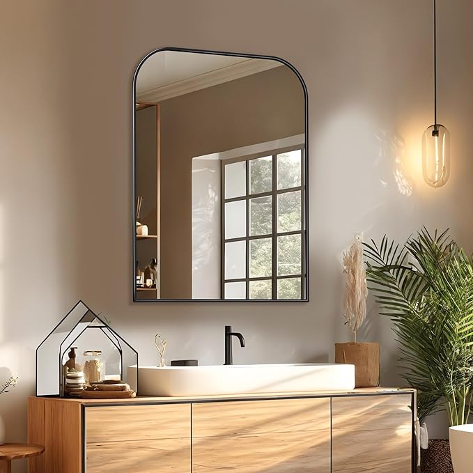 Bathroom Mirror, Wall Mirrors, Black Metal Framed Wall-Mounted Mirrors, Bathroom Vanity Mirror for Over Sink, Living Room, Bedroom, Entryway, 22x30 Inch, Black