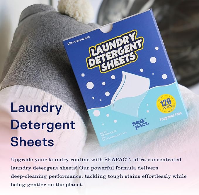 Laundry Detergent Sheets 120 Loads Unscented, Plastic Free, Washing Soap Sheets, Hypoallergenic, Fragrance Free, Space Saving - Eco Friendly for Dorm Apartment house Travel 60 sheets