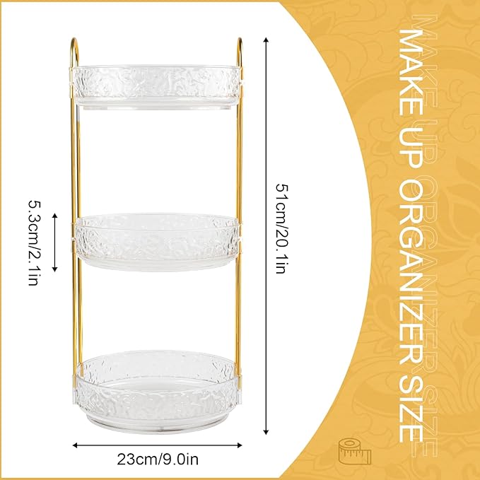 Fangoo 3 Tiers Clear Rotating Makeup Organizer for Vanity, 360 Spinning Skincare Organizers for Dresser Perfume Holder Large Skincare Make Up Storage Cosmetic Organizer for Bathroom Countertop