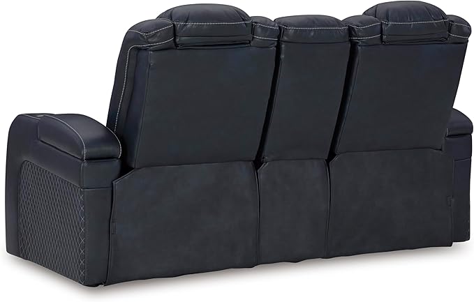 Signature Design by Ashley Fyne-Dyme Contemporary Power Reclining Loveseat with Console, USB Charging Ports and Adjustable Headrest, Blue