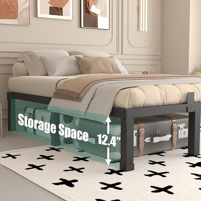 Twin Size Bed Frames, 14 Inch High 3500 lbs Heavy Duty Metal Platform, Mattress Foundation with Steel Slat Support/No Box Spring Needed/Noise Free/Non-Slip/Easy Assembly