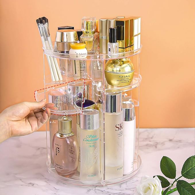 360 Rotating Makeup Organizer,Skincare Perfume Organizer,With Brush Holder Cosmetic Display Case Adjustable Detachable Shelves,Fits Bedroom Dresser or Countertop Multifunctional Cosmetic Holder